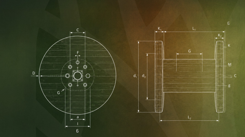 Technical drawing of a wooden reel